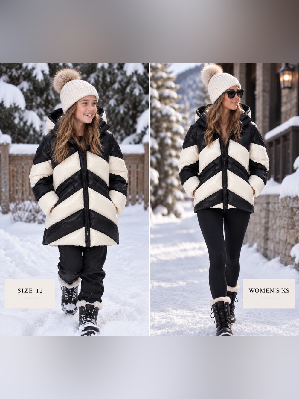 Moncler Black & Cream Kids Chevron Puffer Jacket - kids size 12/firs Women’s XS